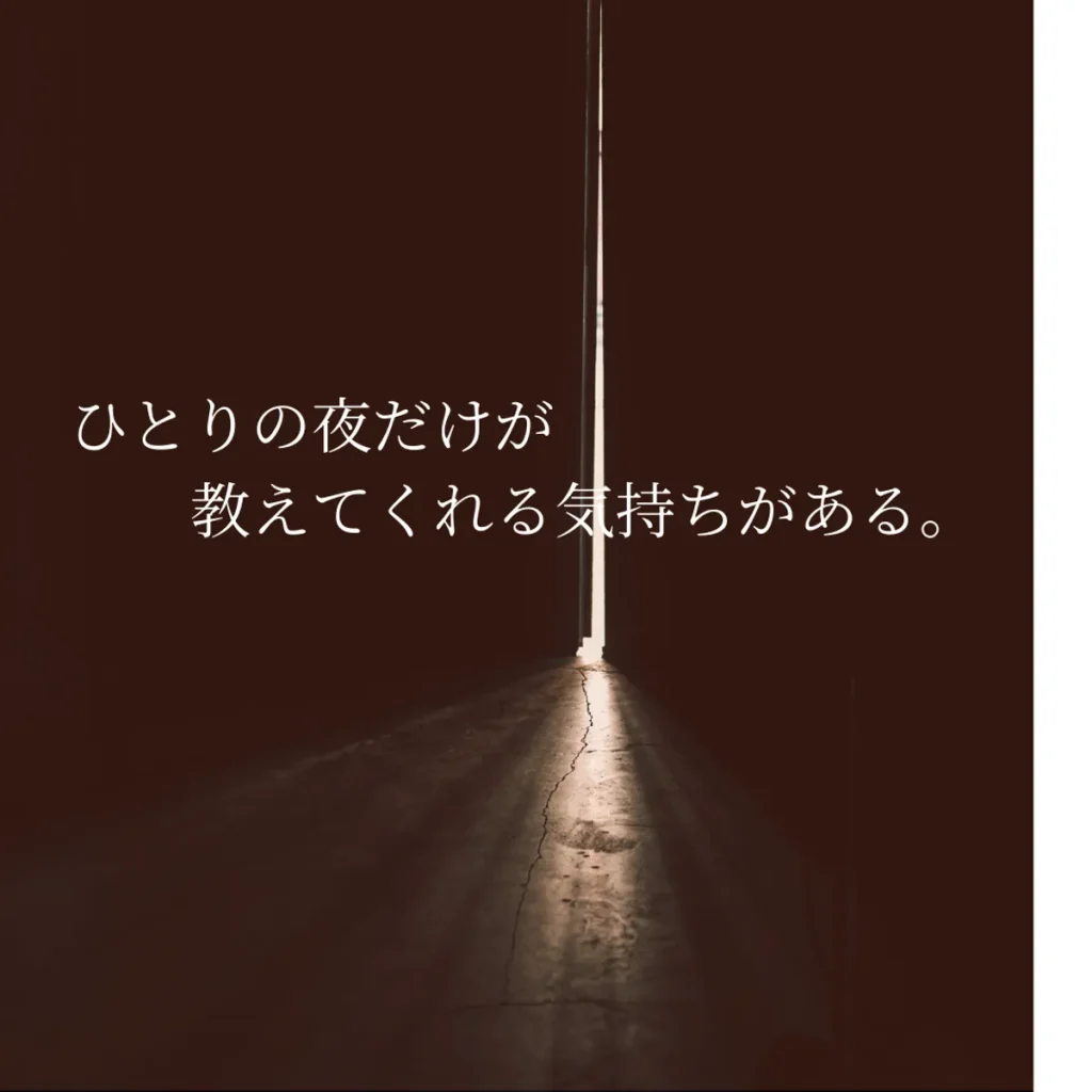 静かな夜のひとり時間をイメージした、落ち着いた雰囲気の写真です。誰の視線もない夜に気づいた本当の気持ちをイメージした写真です。