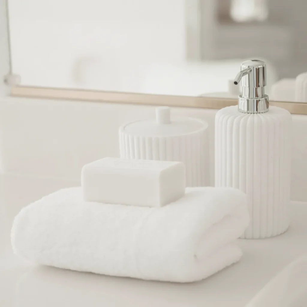 夜のセルフケアにやさしく寄り添う、落ち着いた雰囲気のフェムケアイメージ写真です。敏感肌でも使いやすいフェムケアの基本をイメージした写真です。